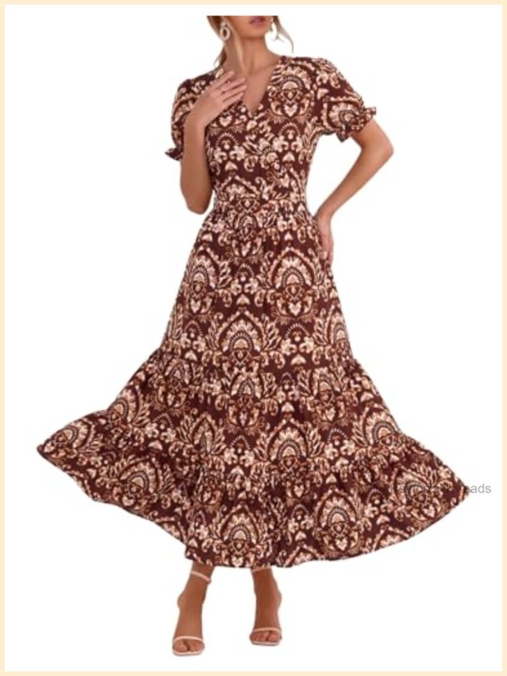 Boho V-Neck Maxi Dress with Pockets for Women Casual Summer Beach Vacation Flowy